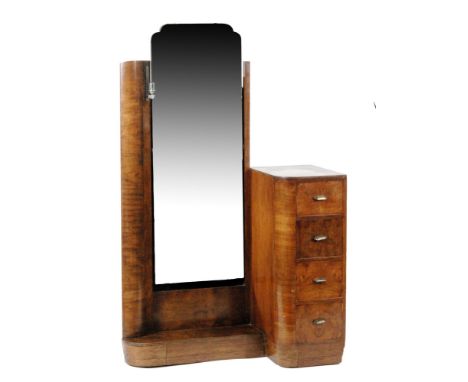 Unknown - An Art Deco walnut veneered dressing stand or valet, with a bevelled cheval mirror flanked by a light fitting to on