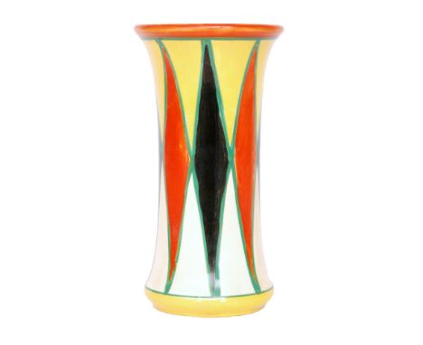 Clarice Cliff - Original Bizarre/Diamonds - A shape 205 vase circa 1929 hand painted with red and black diamonds with yellow 