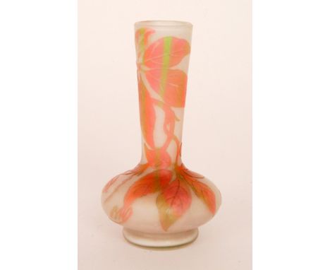 Beckman & Weis - An early 20th Century cameo glass vase of compressed ovoid form with a flared collar neck, cased in pink and