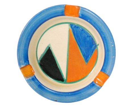 Clarice Cliff - New Flag - A circular ashtray circa 1930 hand painted to the central well with an abstract pattern with orang