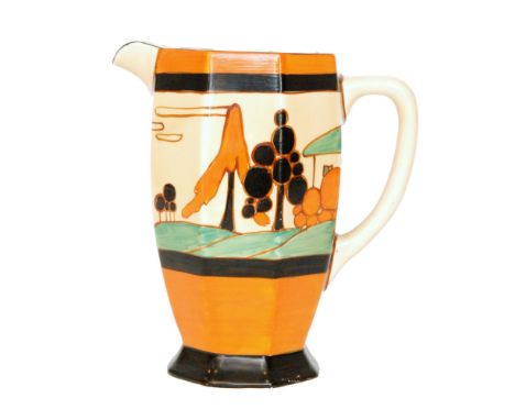 Clarice Cliff - Orange Trees & House - An Athens jug circa 1929/30 hand painted with a stylised tree and cottage landscape be