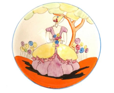 Clarice Cliff - Applique Idyll - A shape 383 conical bowl circa 1931 hand painted with a Crinoline lady to a garden setting w