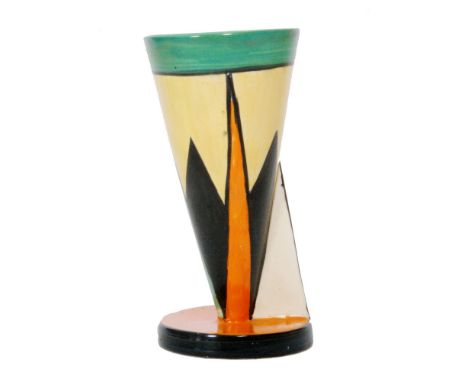 Clarice Cliff - Diamonds - A Yo shape vase circa 1930 hand painted with yellow, green, black and orange triangles and diamond