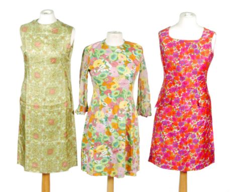 Young Jaeger - A 1960s three-quarter sleeve vintage dress in a bright floral pattern, approximate size 10 together with two 1