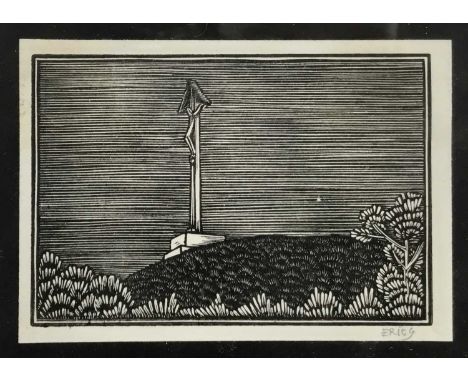Eric Gill (1882-1940) wood cut print, crucifixion, signed, 5 x 8cm, glazed frameNot examined out of the glazed frame, appears