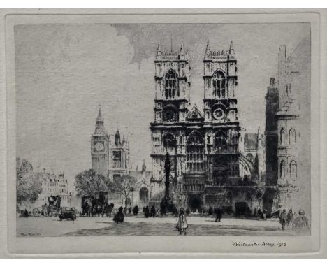 Percy Robertson R.E, British 1868-1934. Etching, named lower left and titled titled lower right “Westminster Abbey, 1916”. In