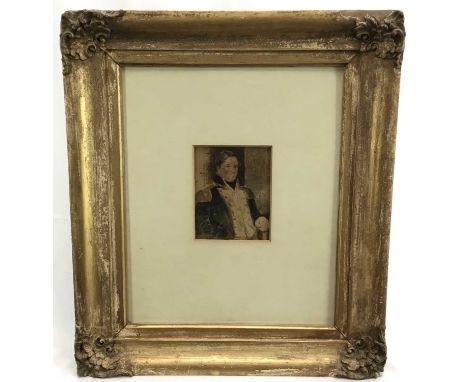 Victorian watercolour portrait of a Naval Officer. In a heavy gilt frame with mount. Overall including frame 46x40cm