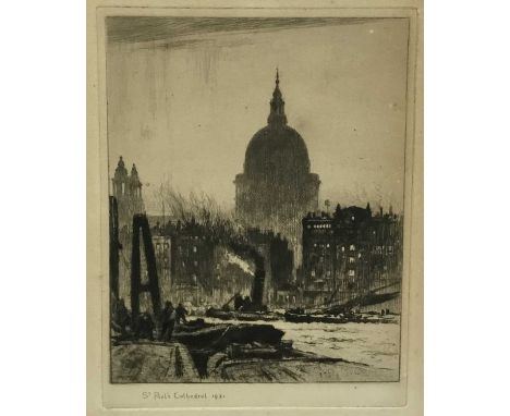 Percy Robertson R.E, British 1868-1934. Etching, initialed and titled titled lower left “St Paul’s Cathedral, 1921”. In black