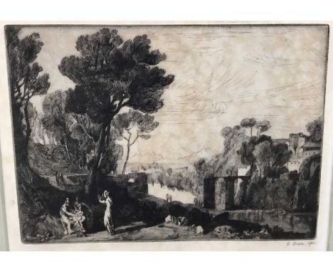 After Joseph Mallard William Turner. Etching, The woman and Tamborine, plate 3 from Liber Studiorum. Signed in pencil lower r