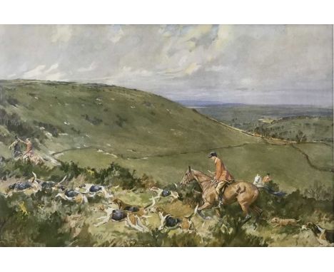 Lionel Edwards, lithograph. Hunting scene. Framed. 32.5x48cm