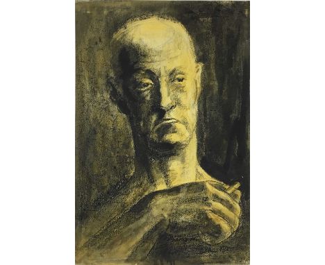 Colin Moss (1914-2005) mixed media, Portrait of a man with cigarette, signed and dated 42 x 28cm, and another similar, and Co
