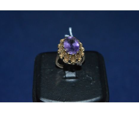 Amethyst ring, 9ct yellow gold mount and shank, ring size N.