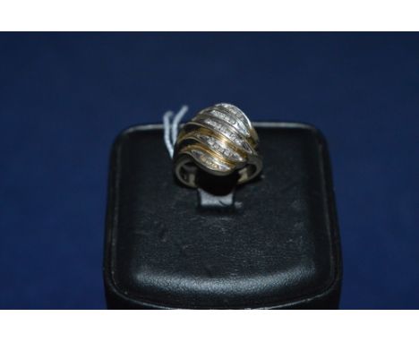 Diamond ring, set with five rows of diamonds, on 9ct yellow gold shank, ring size K.