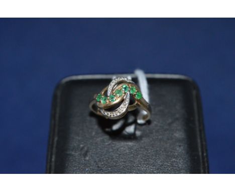 Emerald and diamond dress ring, on 9ct yellow gold shank, ring size N.