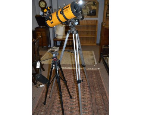 A Konus Konusmotor 500 Electronic telescope on stand; together with a Velbon Victory 4600 tripod; and 10x46 monocular.
