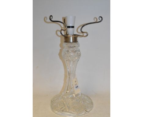 A hobnail cut glass table lamp base.