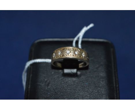 Five stone diamond ring, on 9ct yellow gold shank, ring size O.