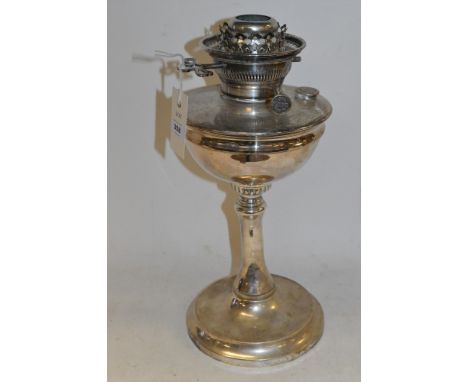 A silver plate oil lamp by Hinks, Birmingham.