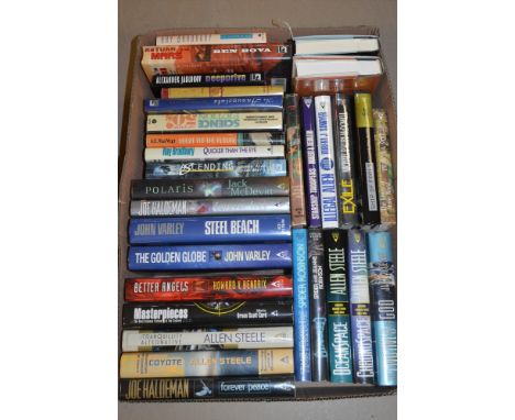 A box of science fiction books by Avon and Ace publishing, titles to include: The Golden Globe; Coyote; Exile; Oceaspace; Qui