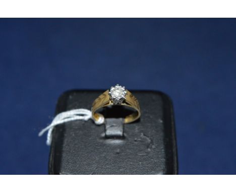 Single stone diamond ring, in illusion setting on 18ct yellow gold shank, ring size O.