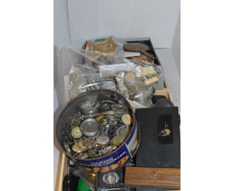 A large collection of watch makers tools, to include: digital callipers; miniature gauge screwdrivers; watch cases; clock par
