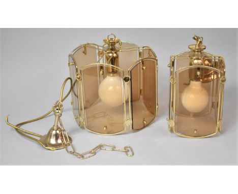 A Pair of Brass and Glass Ceiling Light Fittings&nbsp;