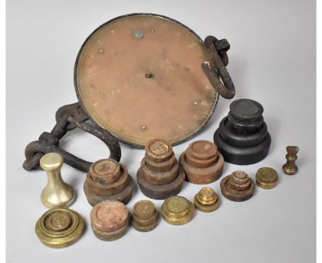 A Vintage Salters 100 LB Spring Balance Together with Various Scale Weights 