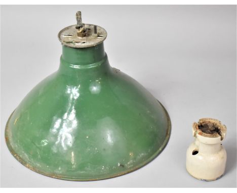 A Vintage Green Enamelled Pendant Light Shade, 31cm Diameter 