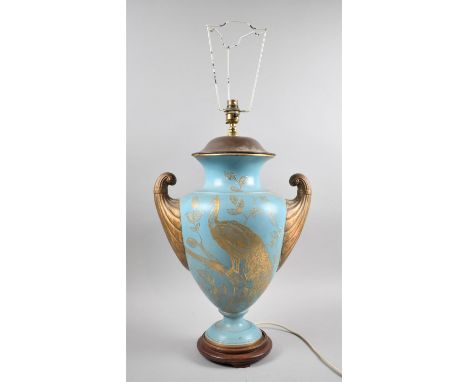 A Modern Vase Shaped Ceramic Table Lamp with Peacock Decoration, 58cm high 