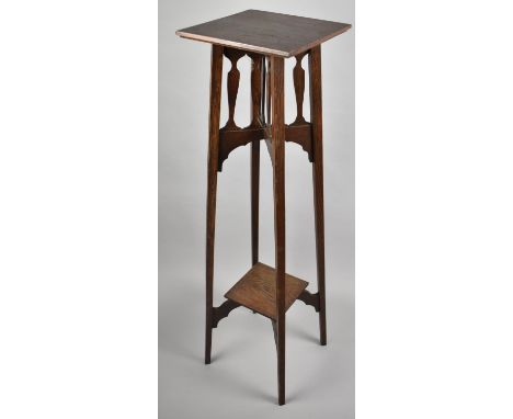 An Arts and Crafts Influenced Hall Oak Jardiniere Stand with Stretcher Shelf, 117cm high 