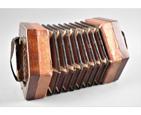 A Vintage Hexagonal Accordion with Ten Buttons, Some Requiring Attention 