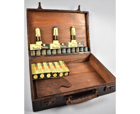 An Edwardian Wooden Box containing Vintage Humbrol Enamels, Starlon Plastic Enamels Etc 