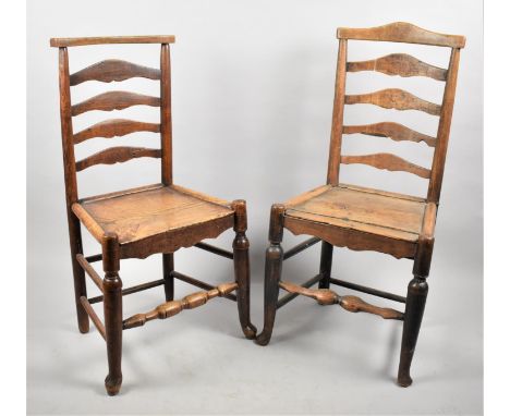 Two 19th Century North Country Style Ladder Back Side Chairs 