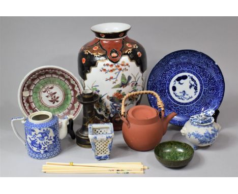 A Collection of Oriental Ceramics, Chopsticks, Yixing Teapot, Japanese Candlestick etc, Varying Condition Issues 