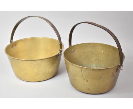 Two Vintage Brass Jam Kettles, 30cm Diameter 