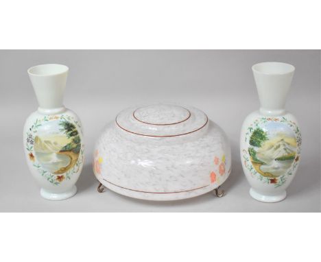 A Vintage Glass Light Shade together with Two Continental Glass Vases 