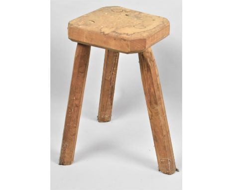 A Vintage Rustic Rectangular Topped Three Legged Stool, 42cm high 