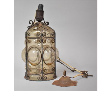 A Early/Mid 20th Century Iron and Glass Light Fitting, 30cm High 