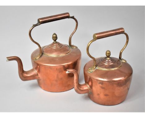 Two Vintage Copper Kettles, both with Acorn Finials, Larger 30cm high 