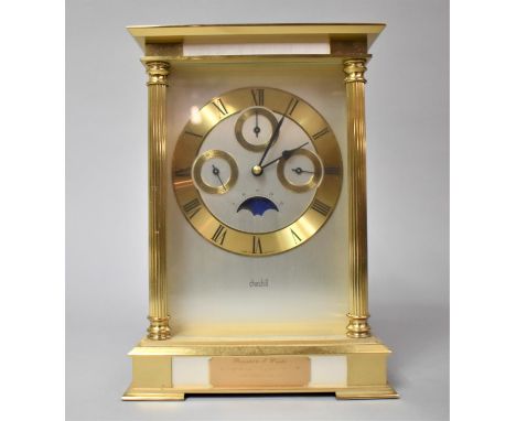 A Late 20th Century Heavy Presentation Mantle Clock of Architectural Form by Churchill with Battery Movement and Three Subsid
