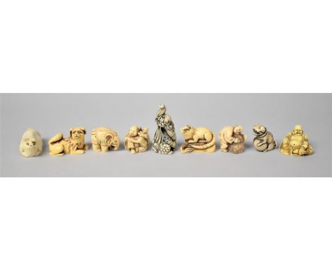 A Collection of Resin Netsuke Type Figures to Include Buddha, Dog, Pig etc (One with Condition issues) 
