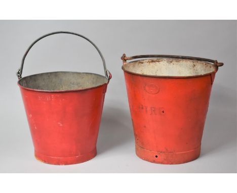 Two Vintage Galvanised Iron Red Painted Fire Buckets, 29cm Diameter 