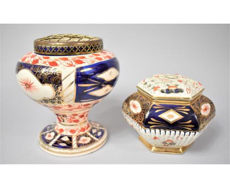 Two Imari Decorated Ceramic Rose Bowls, the Tallest 21cm high 