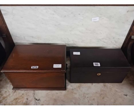 MAHOGANY EMPTY TEA CADDY BOX &amp; A MAHOGANY BOX WITH BRASS HANDLES