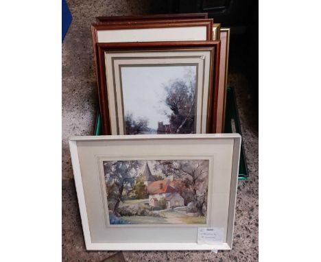 CARTON WITH 1930'S SHIP PAINTING BY D. CRANE, FRAMED ENGRAVING 'THE BALCONY' &amp; A PAIR OF VINTAGE FRAMED PRINTS