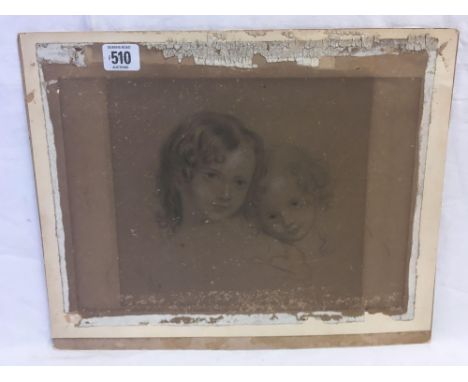 19THC PENCIL PORTRAIT OF TWO CHILDREN, HEAD &amp; SHOULDERS, 10" X 13”