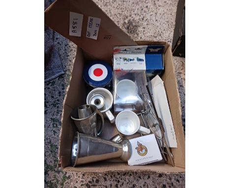 CARTON WITH RAF MUGS, CLOCK &amp; GOBLETS