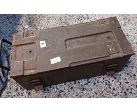 EMPTY BROWN METAL MILITARY AMMUNITION BOX