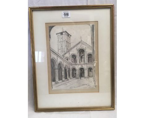AUGUSTUS JOHN CUTHBERT HARE, PENCIL & SEPIA WASH DRAWING OF AN ARCHITECTURAL VIEW IN MILAN WITH INTERESTING AND INFORMATIVE L