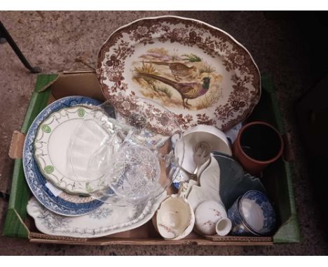 CARTON WITH MISC GLASSWARE &amp; PLATES INCL; ROYAL WORCESTER PALISSY GAME SERIES MEAT PLATE